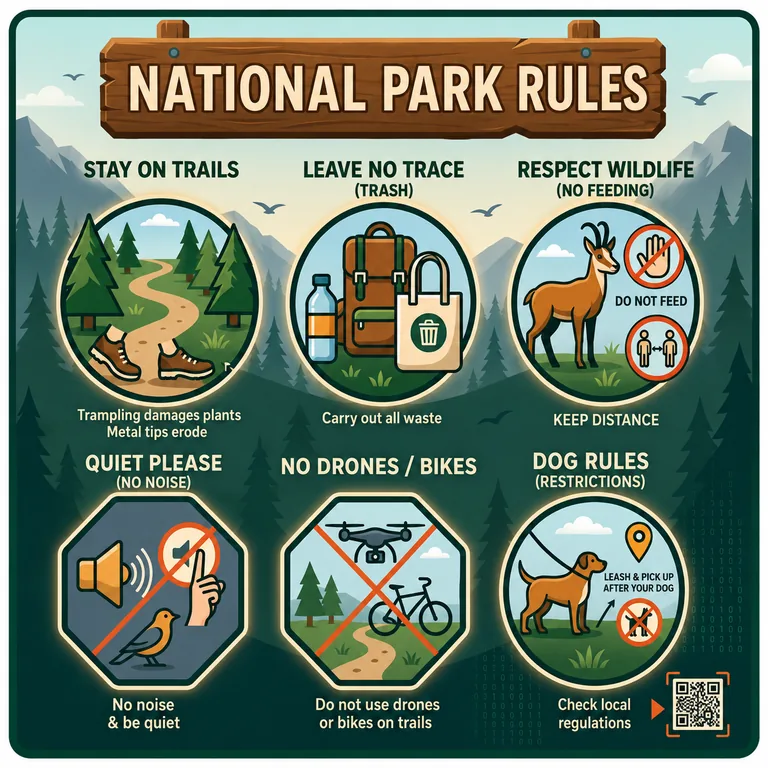 National park rules infographic for tourists planning a Tatra Mountains holiday and a stay at Miodowe Domki